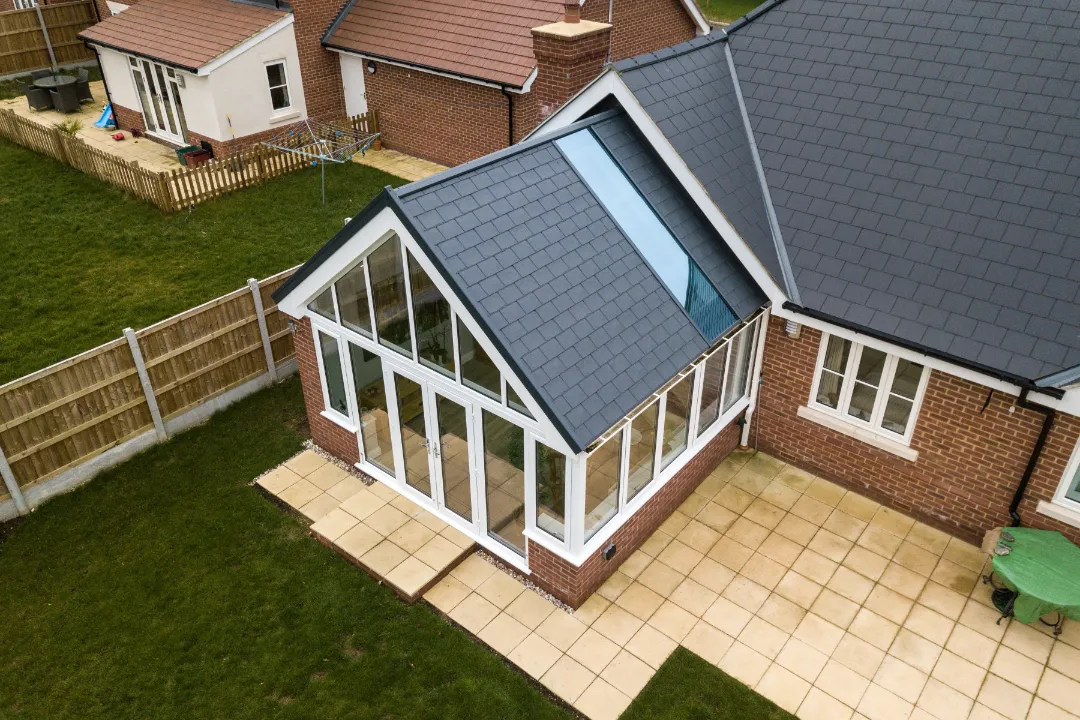 Gable conservatory with tiled roof